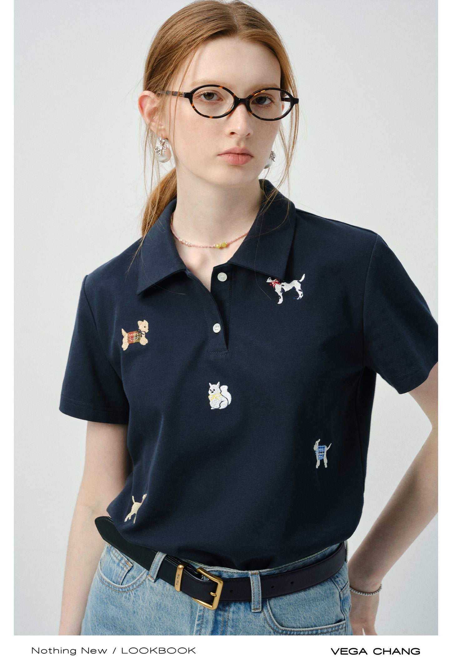 Puppy Motif Embroidered Polo Shirt