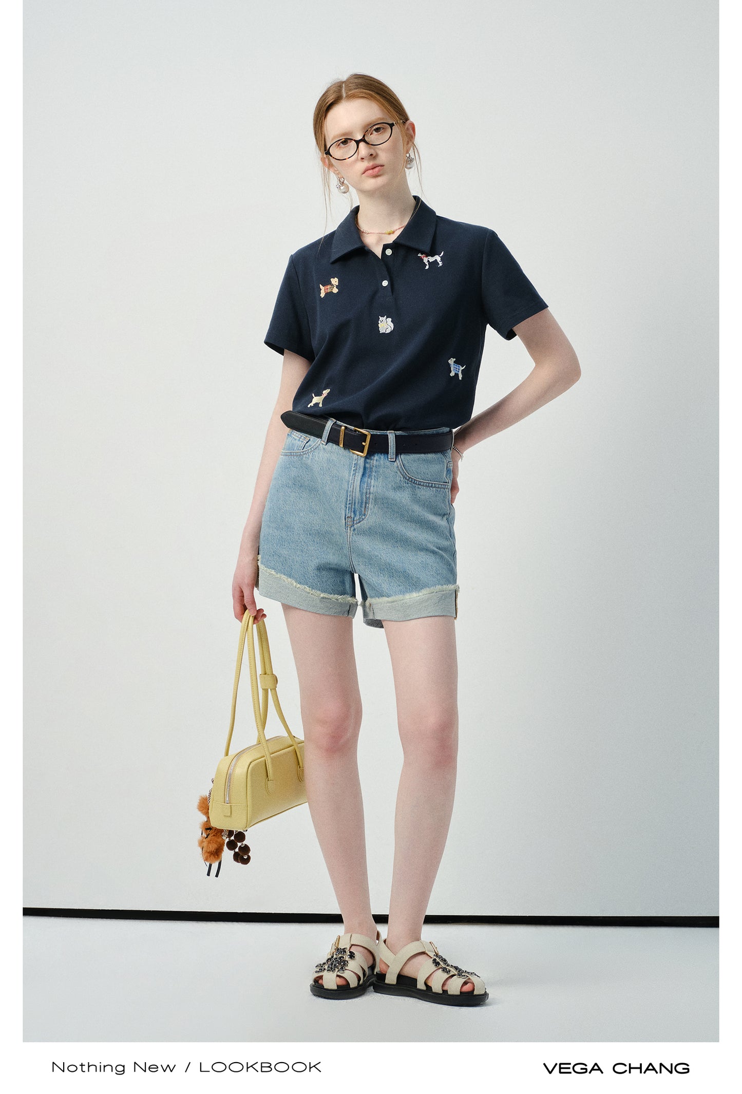 Puppy Motif Embroidered Polo Shirt