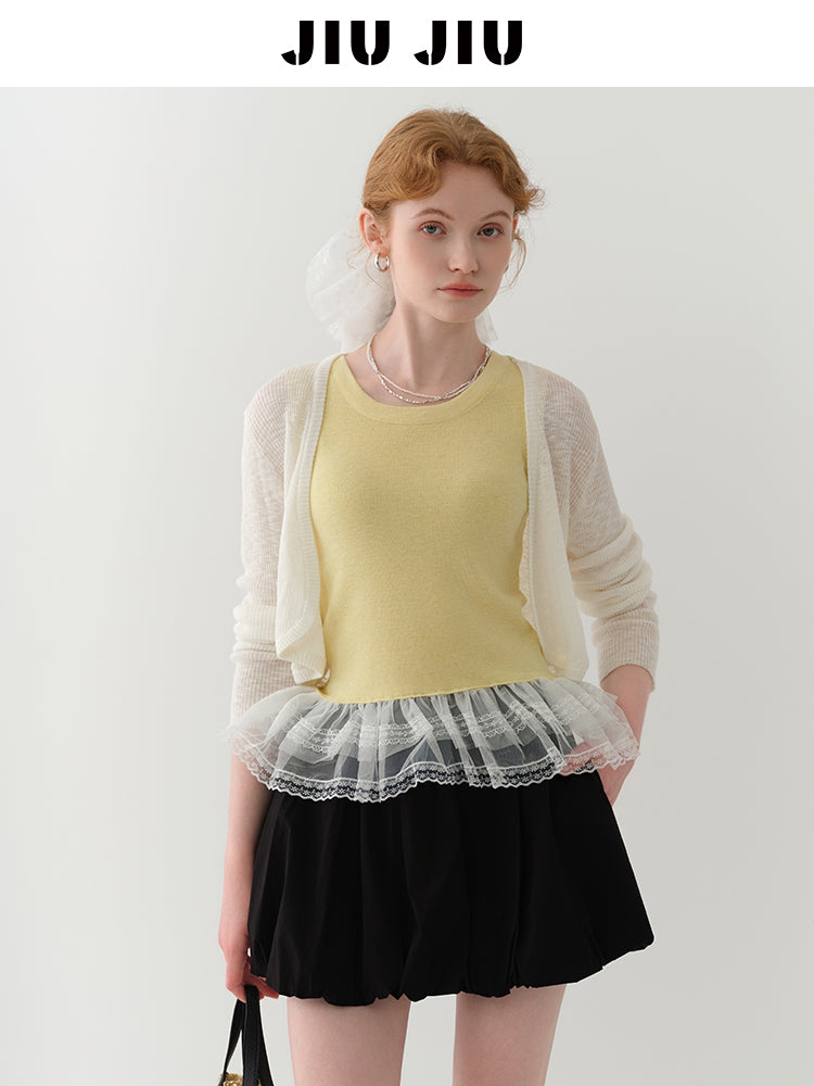 Open-Front Cropped Sheer Knit Cardigan