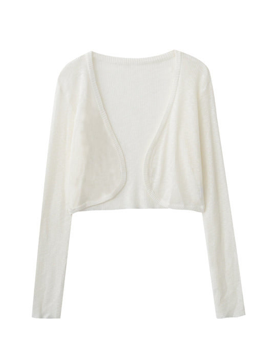 Open-Front Cropped Sheer Knit Cardigan