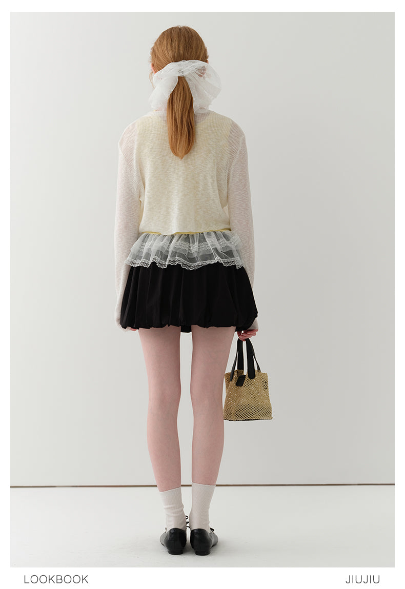 Open-Front Cropped Sheer Knit Cardigan