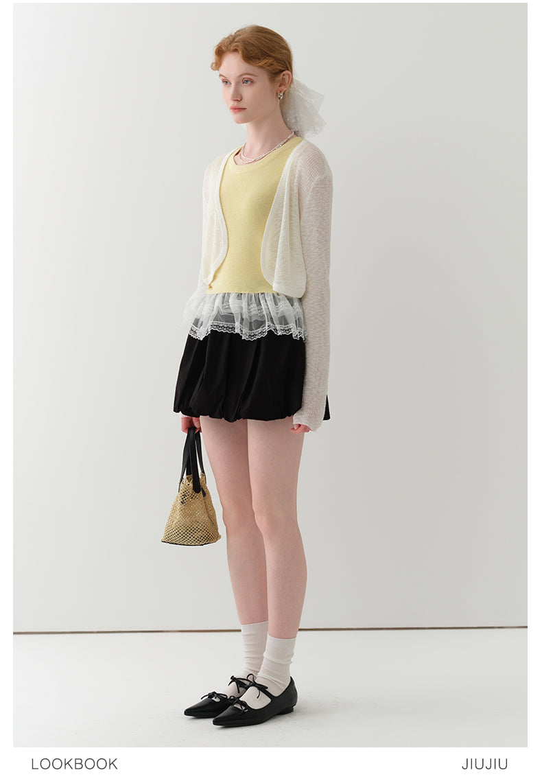 Open-Front Cropped Sheer Knit Cardigan