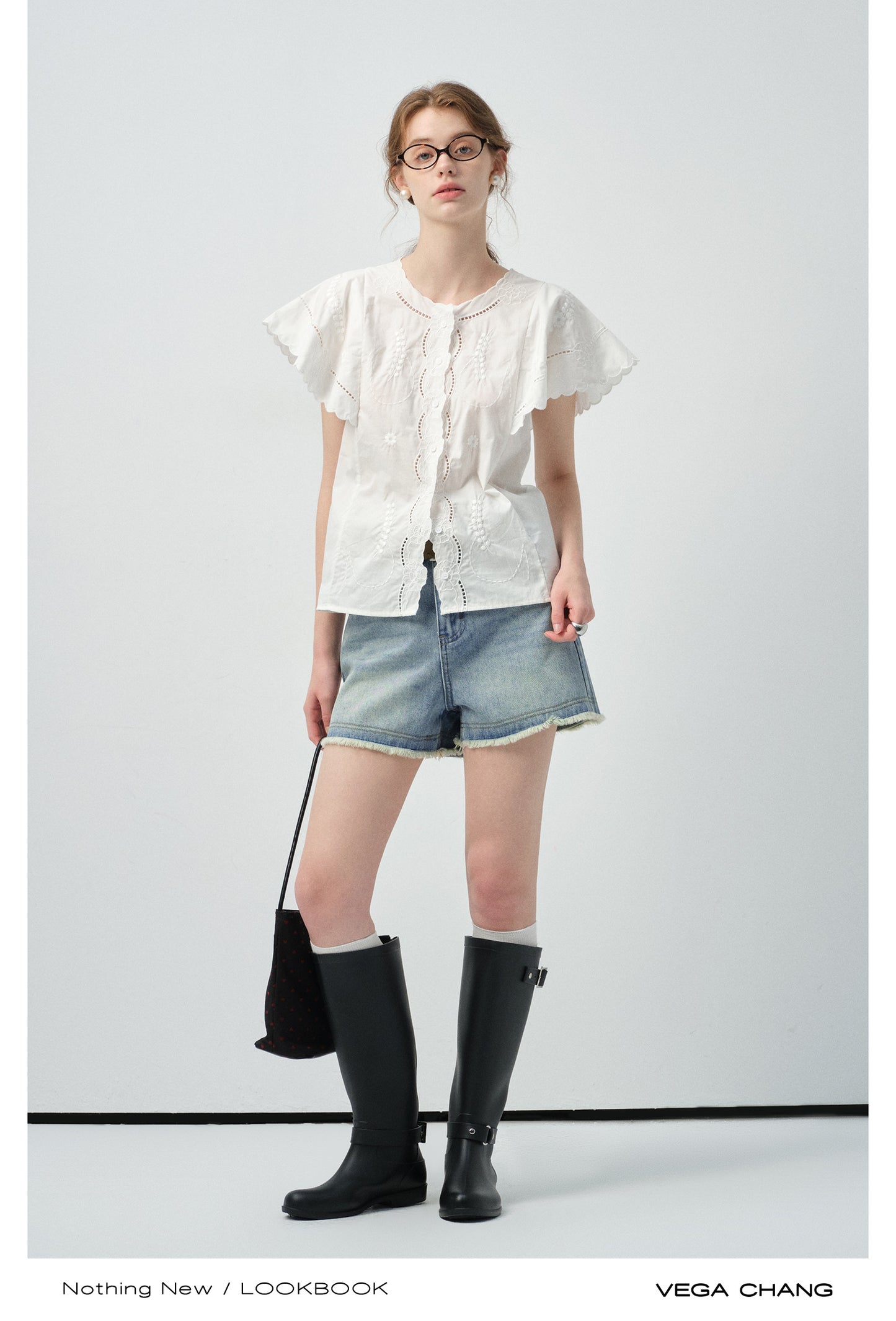 High-Waist Washed Denim Raw-Edge Shorts