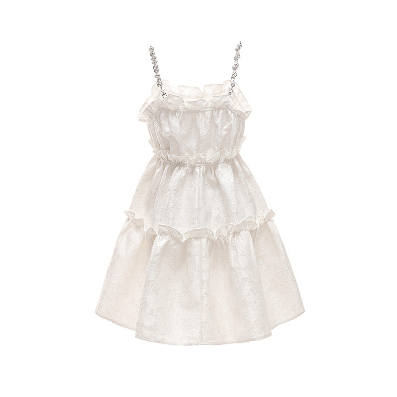 Ruffled Mini Dress With Crystal Chain Straps