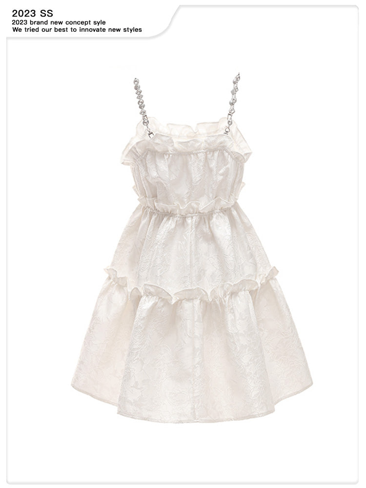 Ruffled Mini Dress With Crystal Chain Straps