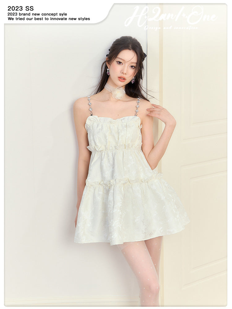 Ruffled Mini Dress With Crystal Chain Straps