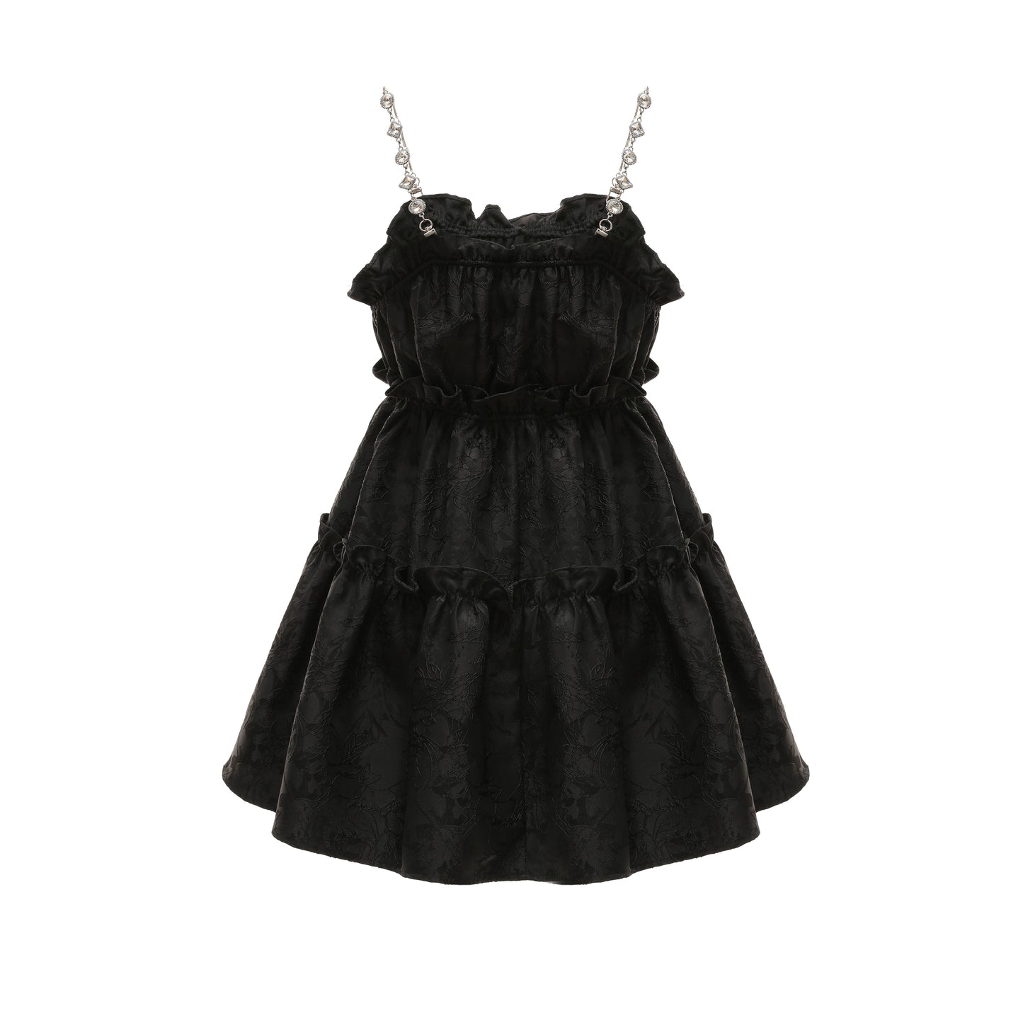 Ruffled Mini Dress With Crystal Chain Straps