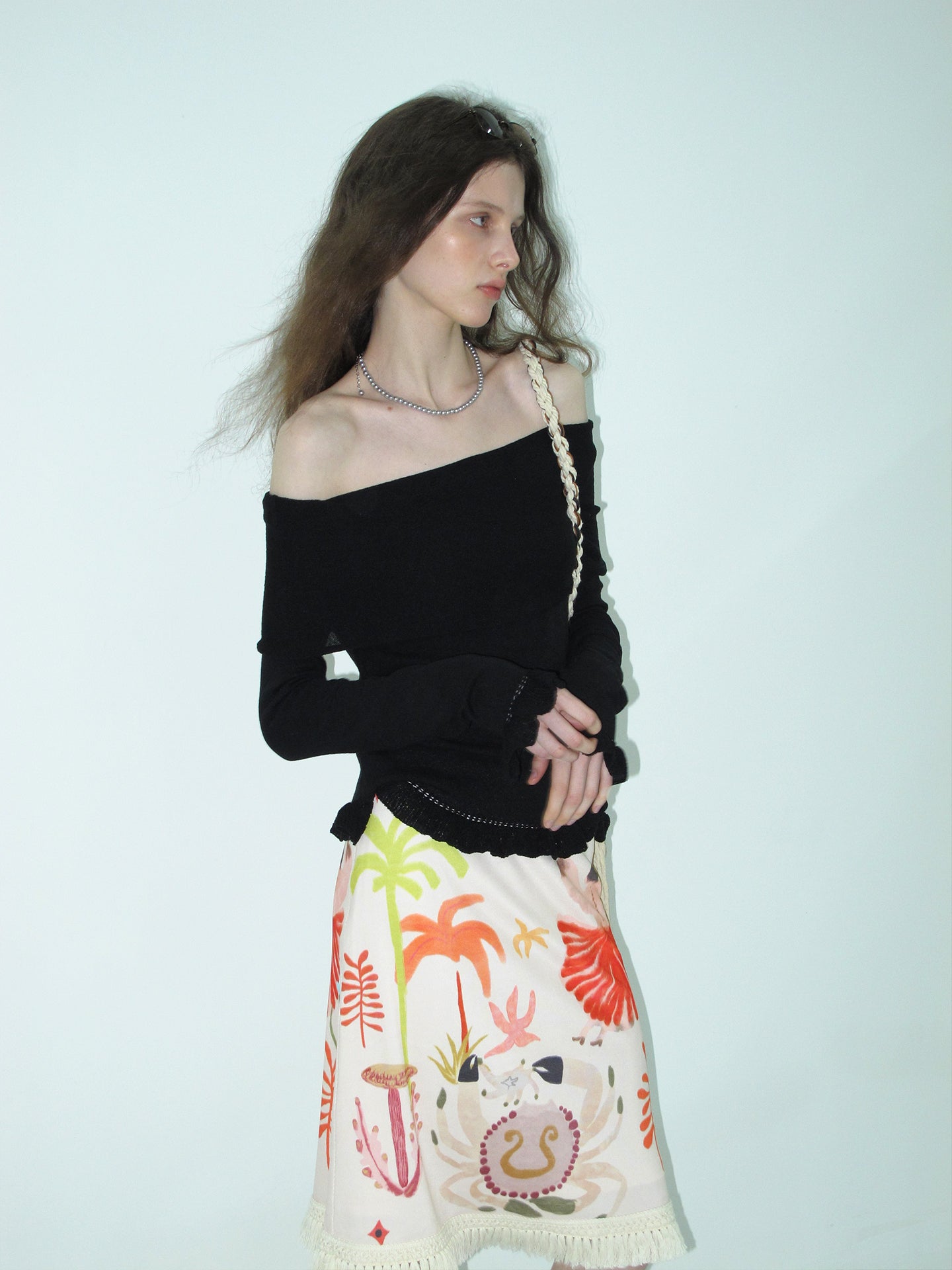 Foldover Knit Top With Ruffled Hem