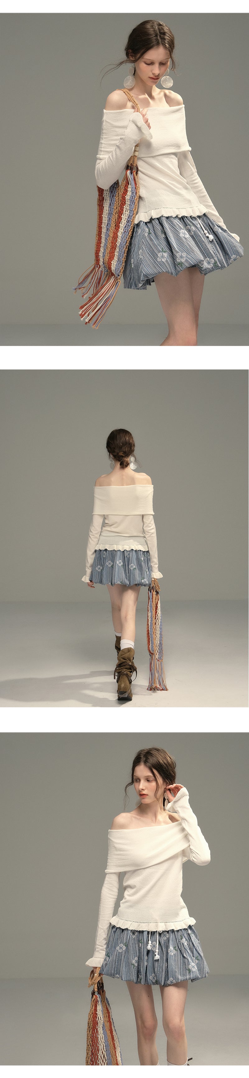 Foldover Knit Top With Ruffled Hem