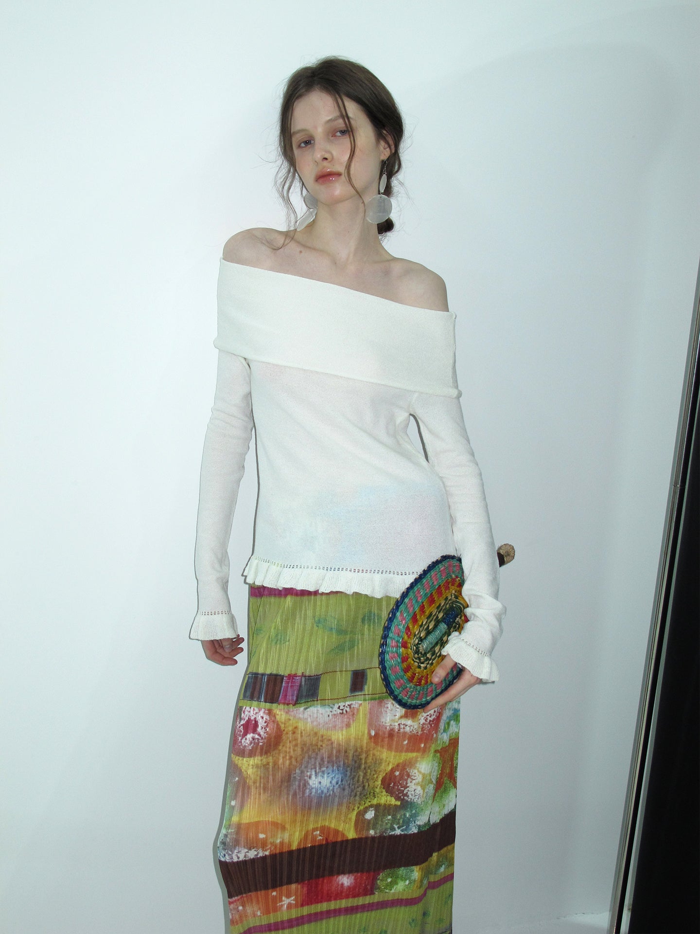 Foldover Knit Top With Ruffled Hem