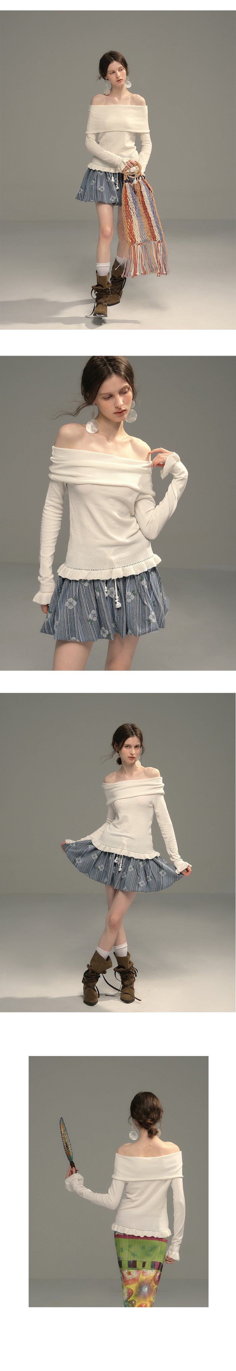 Foldover Knit Top With Ruffled Hem