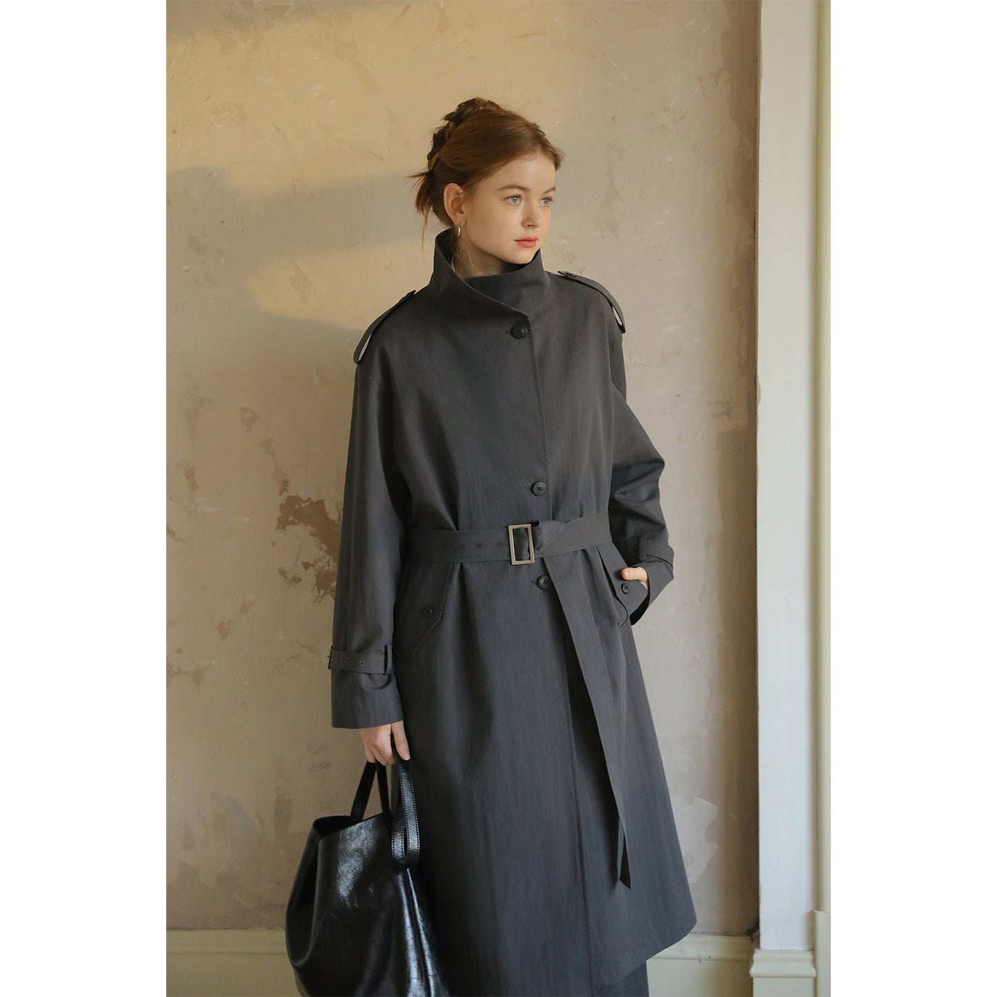 Stand Collar Belted Trench Coat