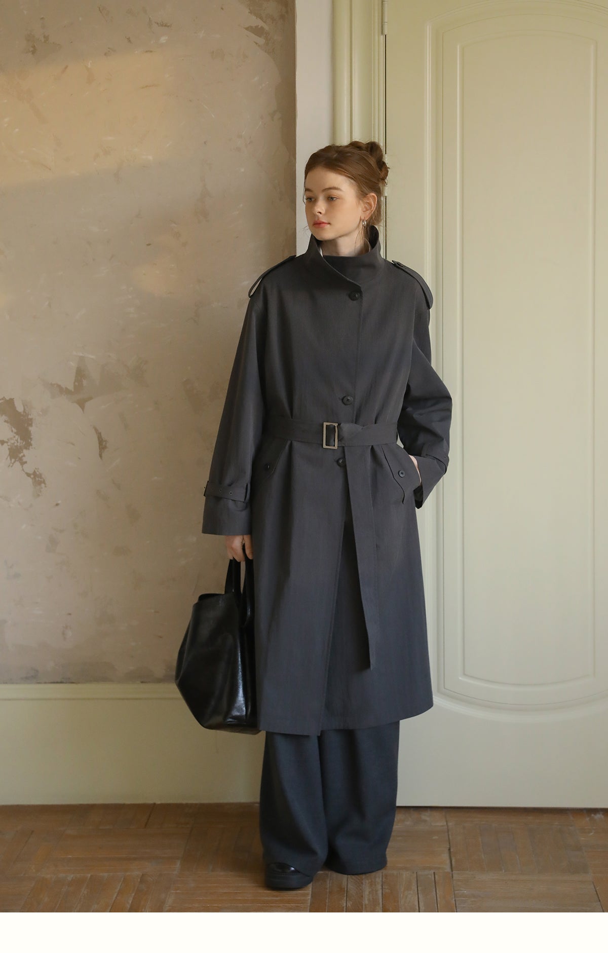 Stand Collar Belted Trench Coat