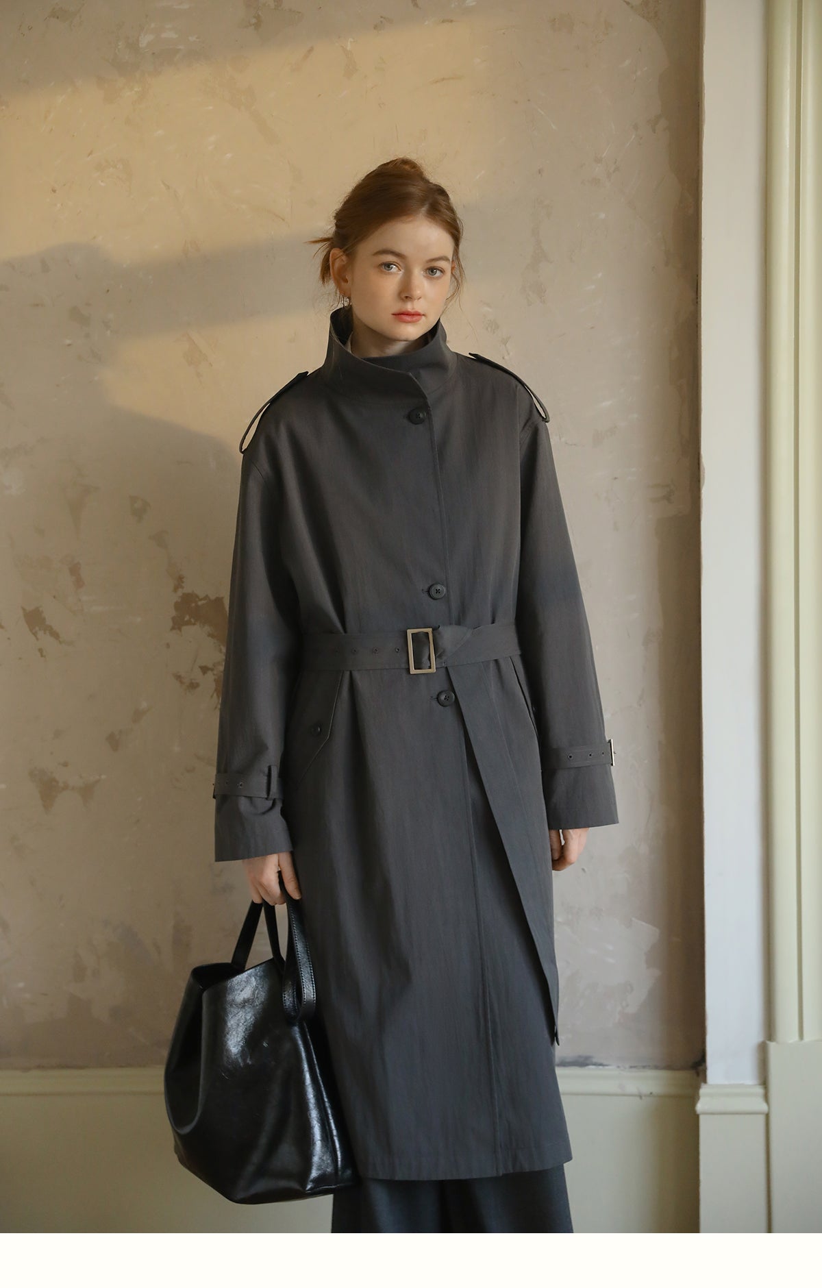 Stand Collar Belted Trench Coat