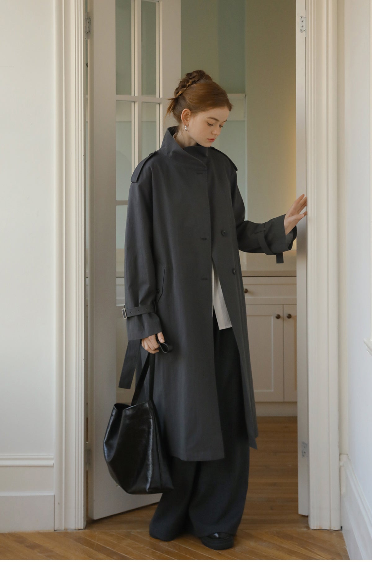 Stand Collar Belted Trench Coat
