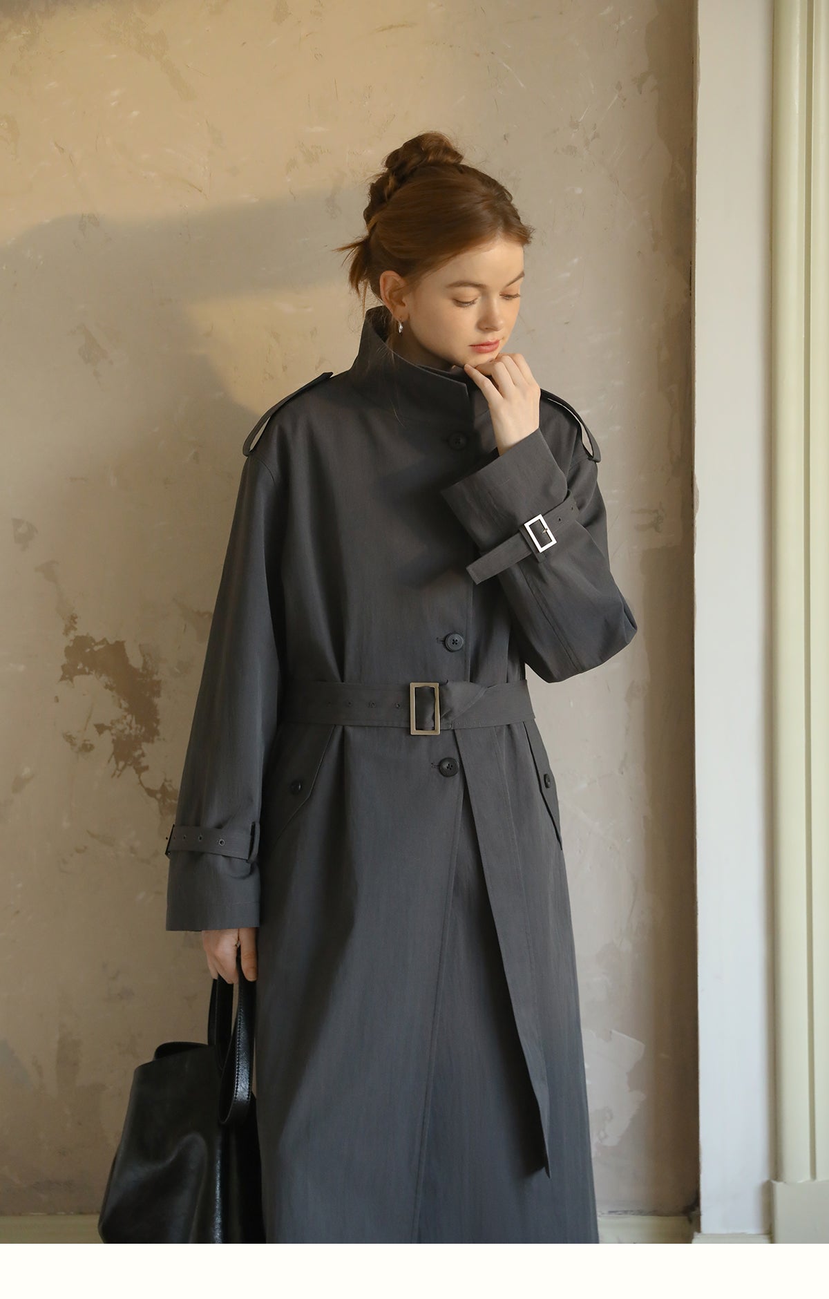 Stand Collar Belted Trench Coat