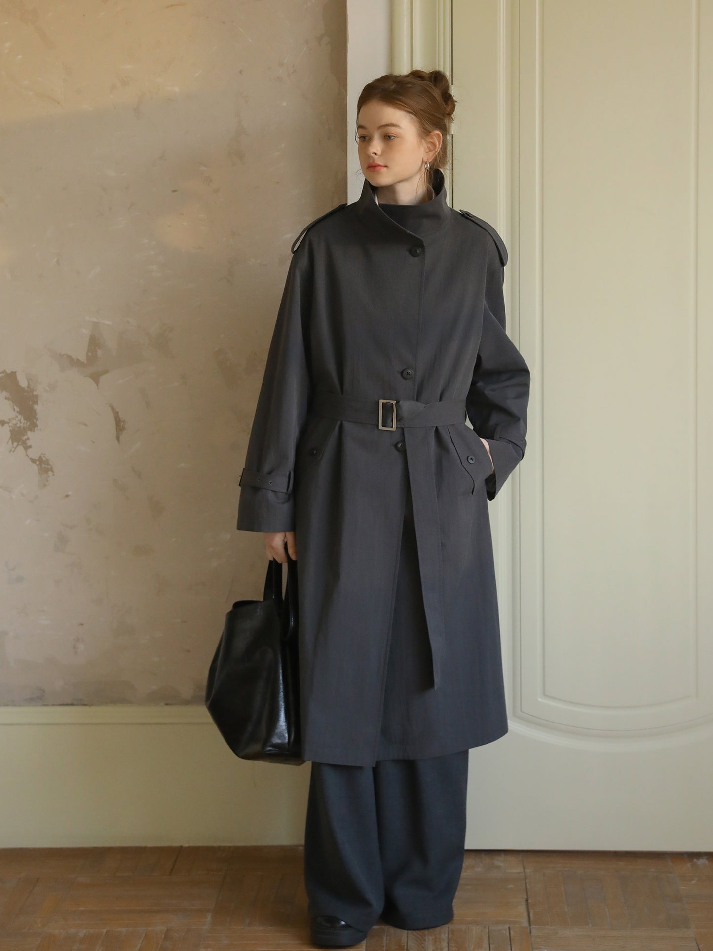Stand Collar Belted Trench Coat
