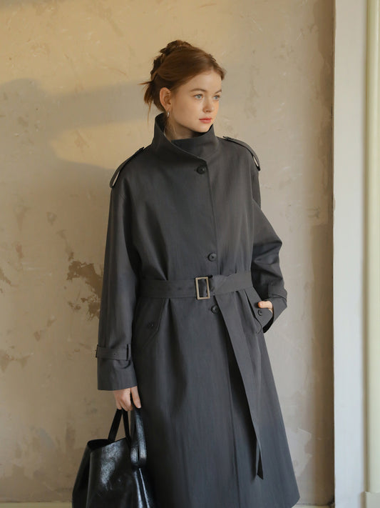 Stand Collar Belted Trench Coat