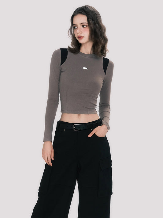 Vintage-Inspired Color Block Ribbed Crop Top
