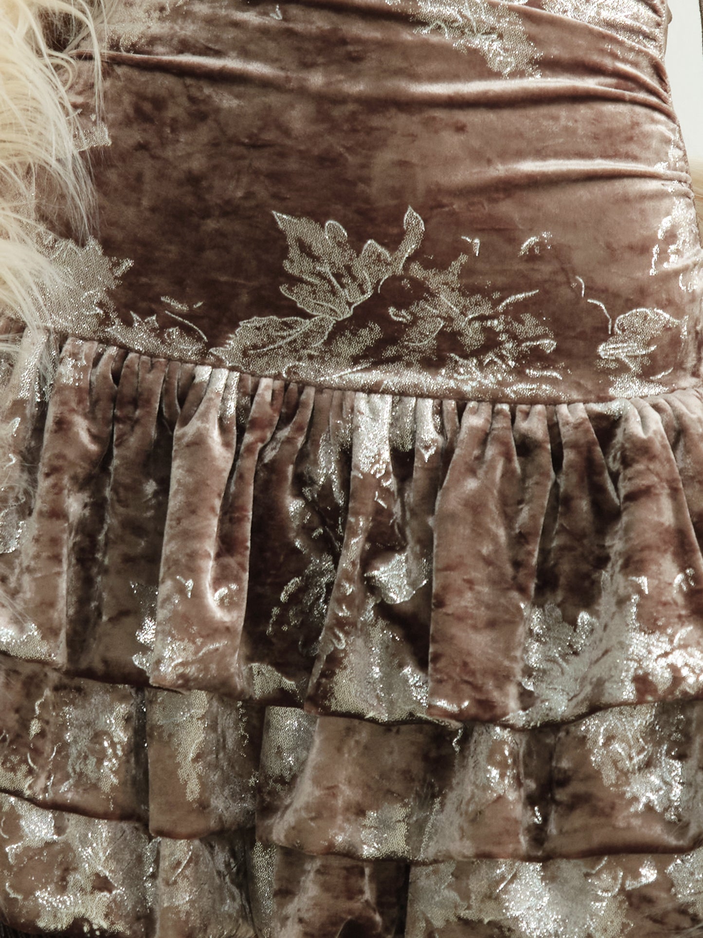 Metallic Floral Velvet Open-Back Tiered Dress
