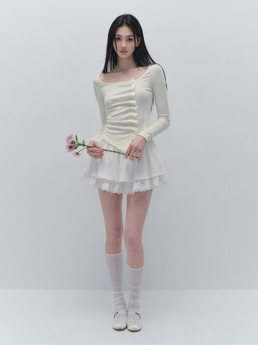 Asymmetric Wave-Front Ballet Neck Top