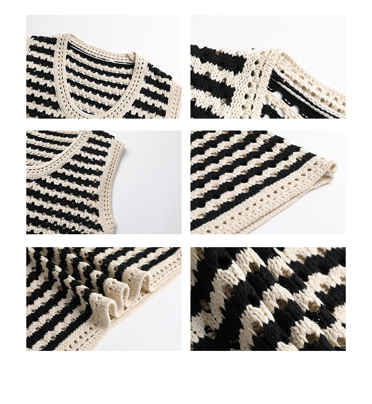Relaxed Fit Sleeveless Crochet Stripe Top