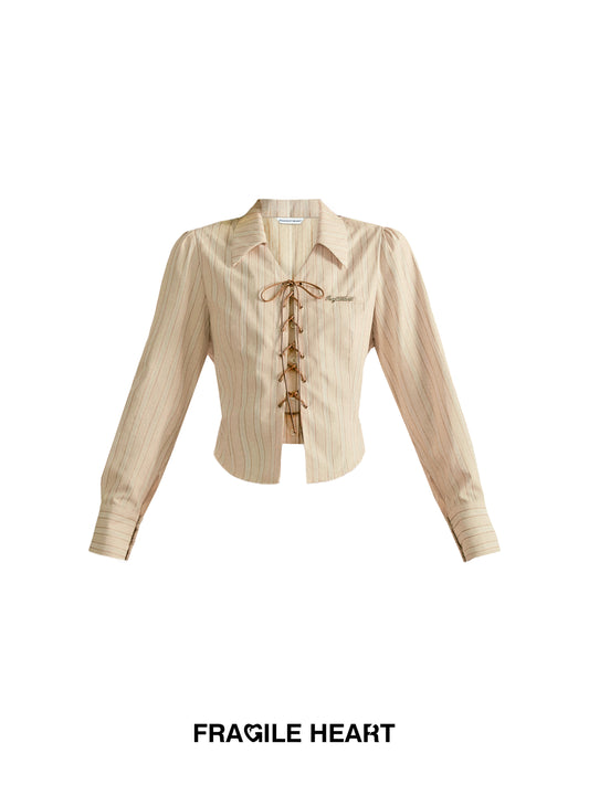 Striped Lace-Up Shirt With Back Tie