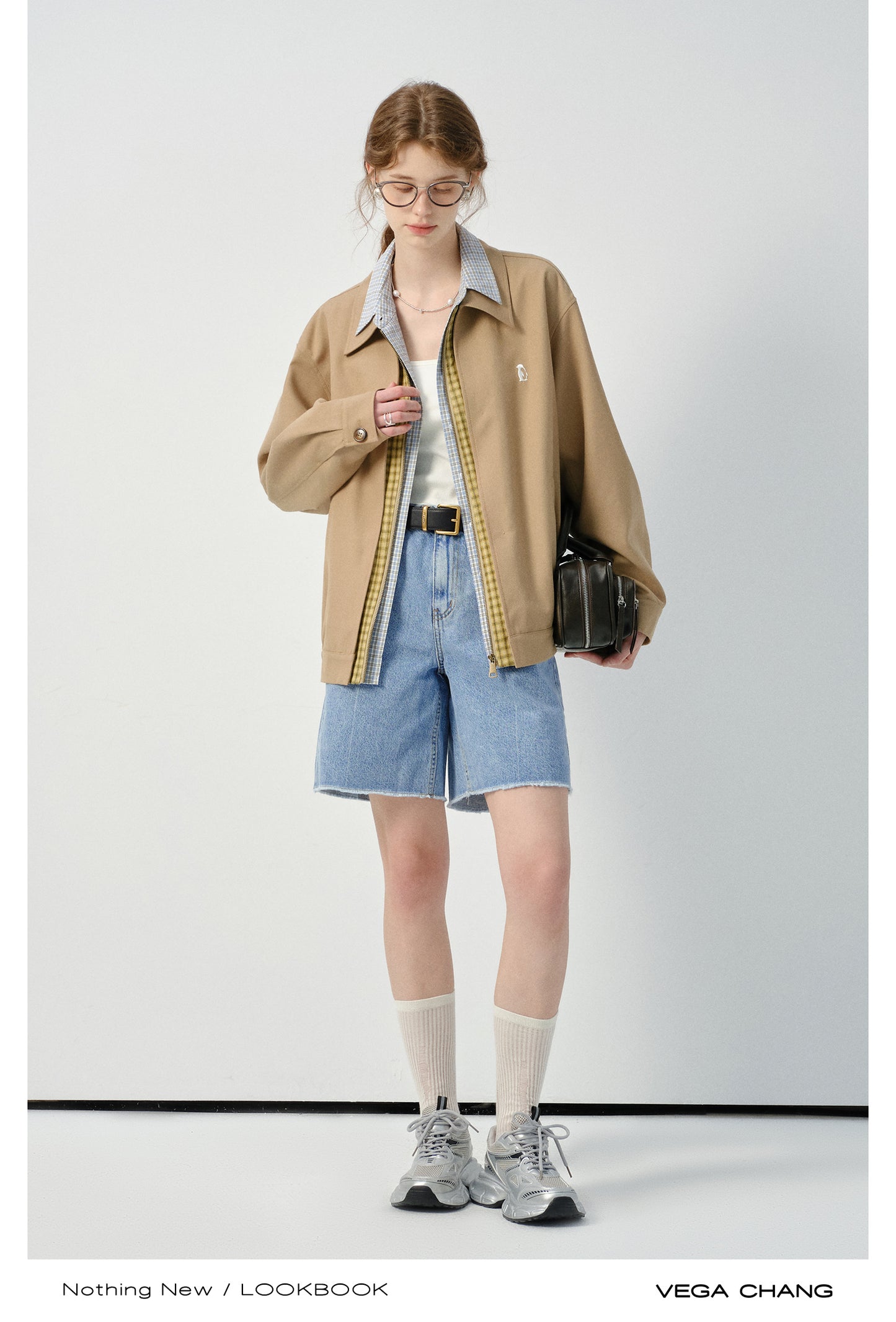 Layered-Look Plaid Shirt Zip-Up Jacket