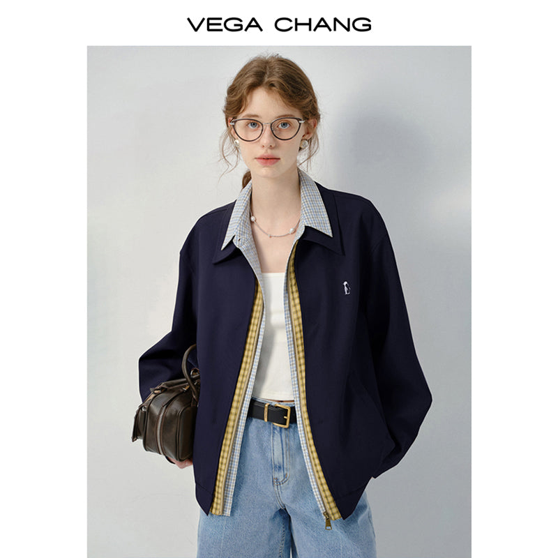 Layered-Look Plaid Shirt Zip-Up Jacket