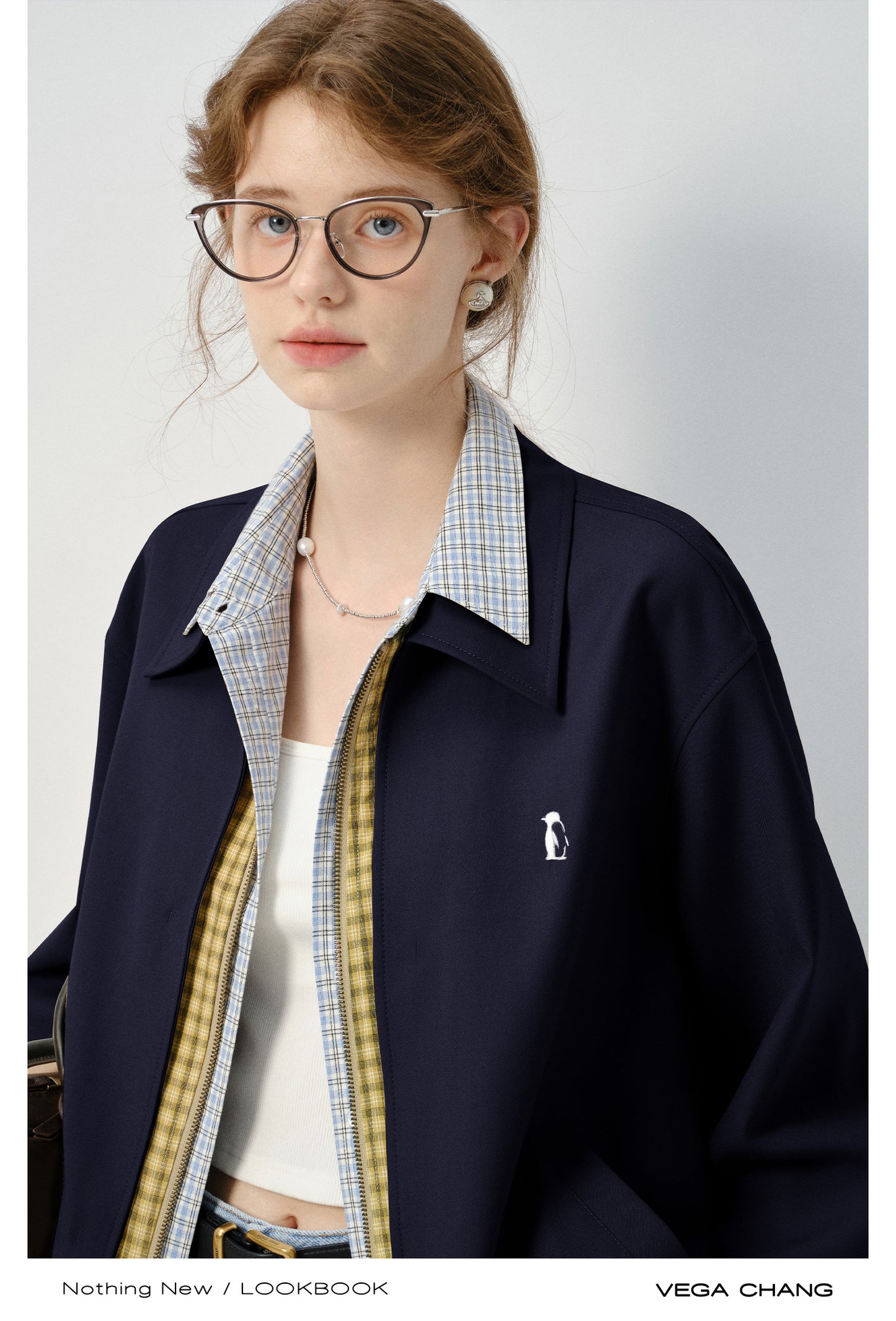 Layered-Look Plaid Shirt Zip-Up Jacket