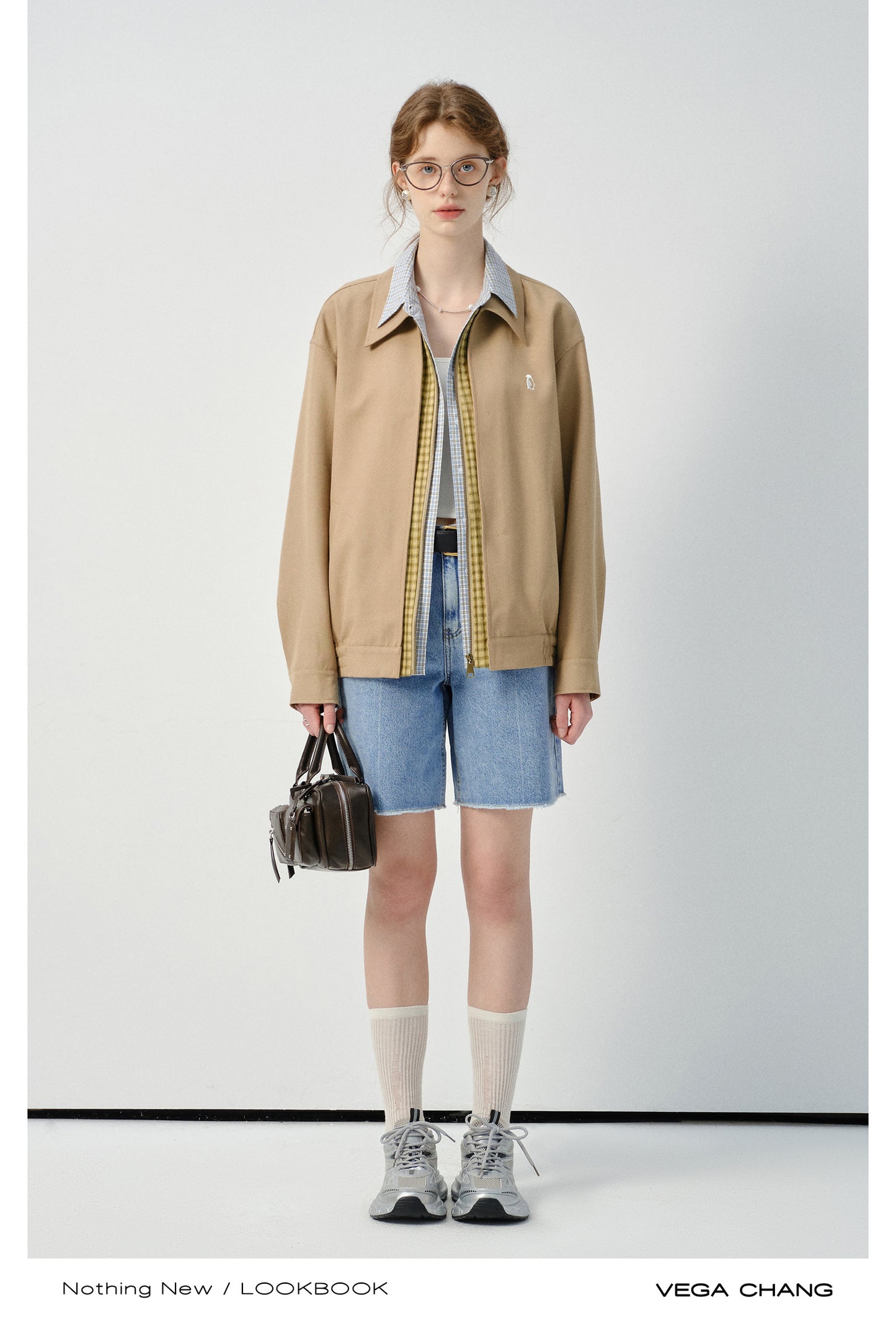 Layered-Look Plaid Shirt Zip-Up Jacket