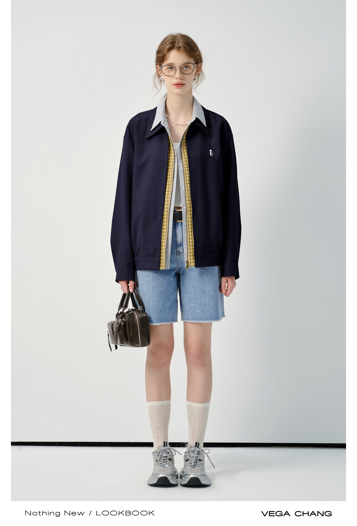 Layered-Look Plaid Shirt Zip-Up Jacket