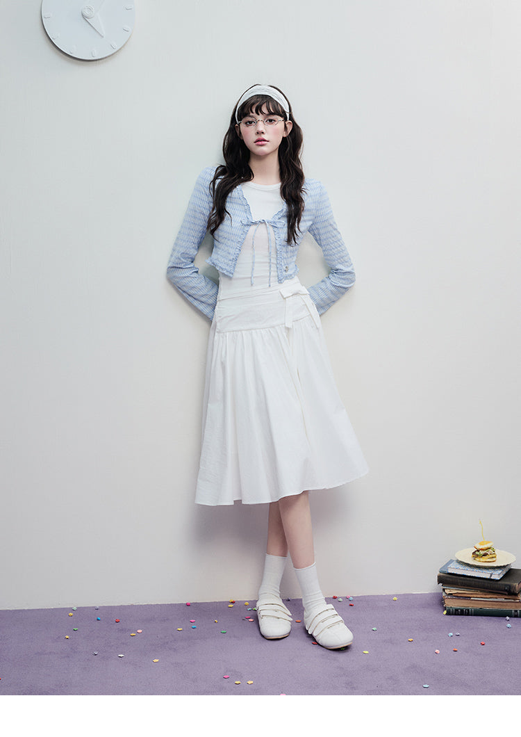 Elasticated-Back Yoke Skirt With Bow