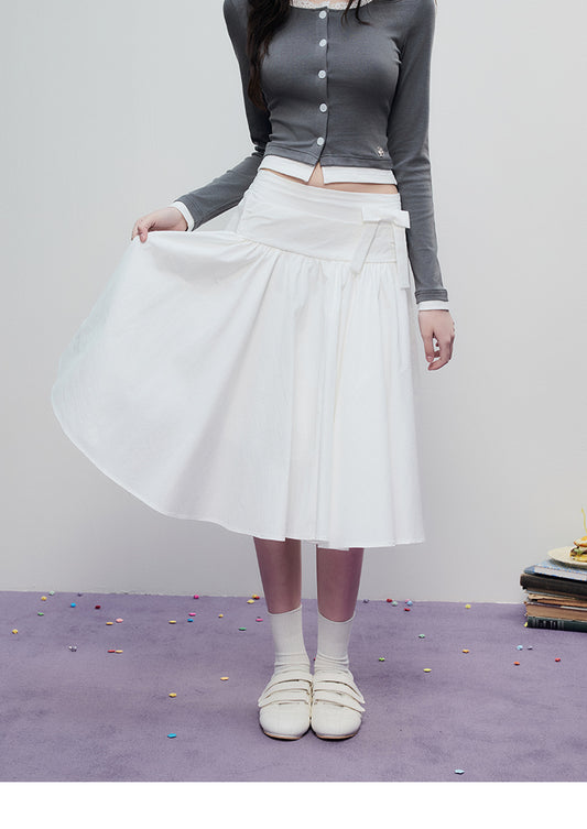 Elasticated-Back Yoke Skirt With Bow