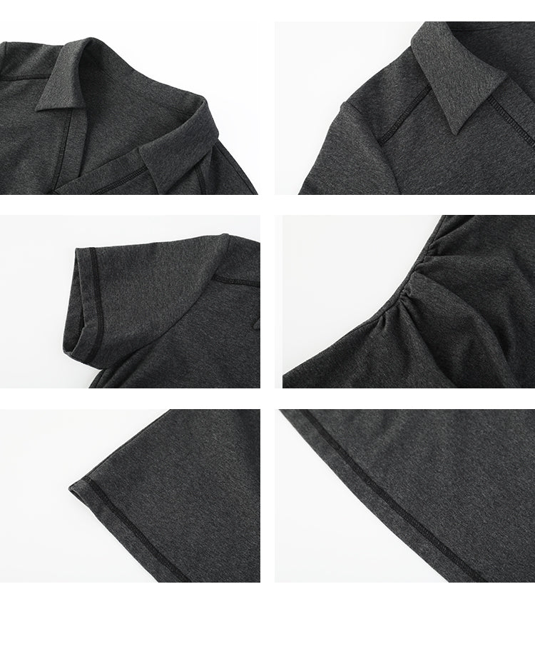 Side-Gathered Collared Mini Dress With Exposed Stitching