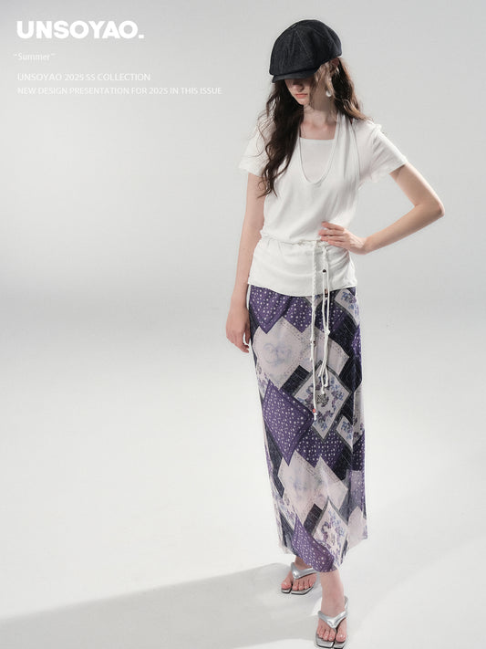 Layered Top & Maxi Skirt With Patchwork Print