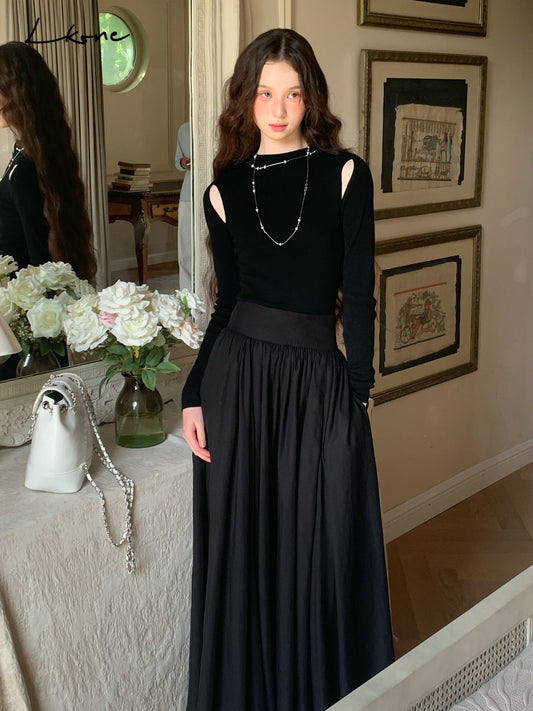 Hepburn-Inspired Cold Shoulder Maxi Dress