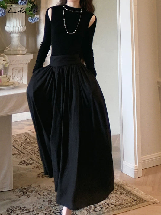 Hepburn-Inspired Cold Shoulder Maxi Dress