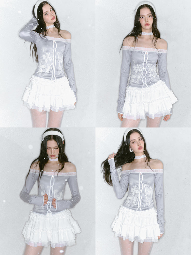 Lace-Trim Faux Layered Top With Teasing Button Gaps