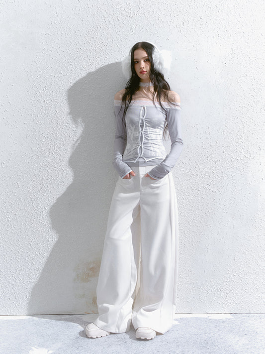 Lace-Trim Faux Layered Top With Teasing Button Gaps