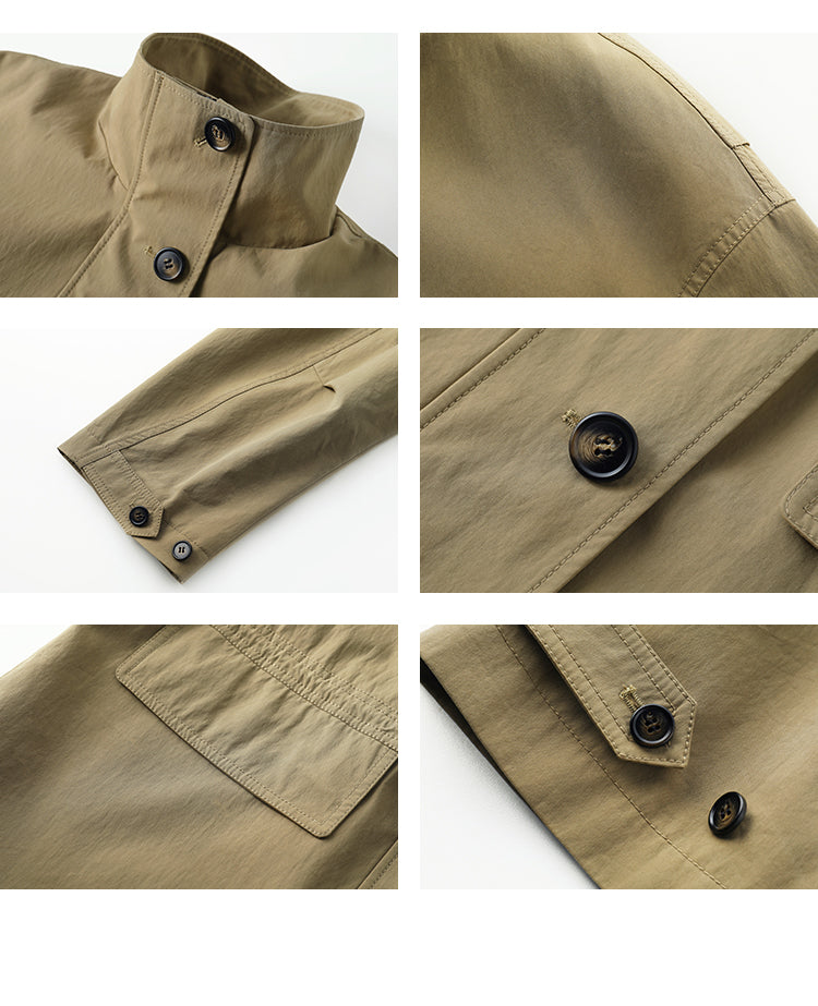 Stand Collar Drawstring Waist Jacket With Large Pockets