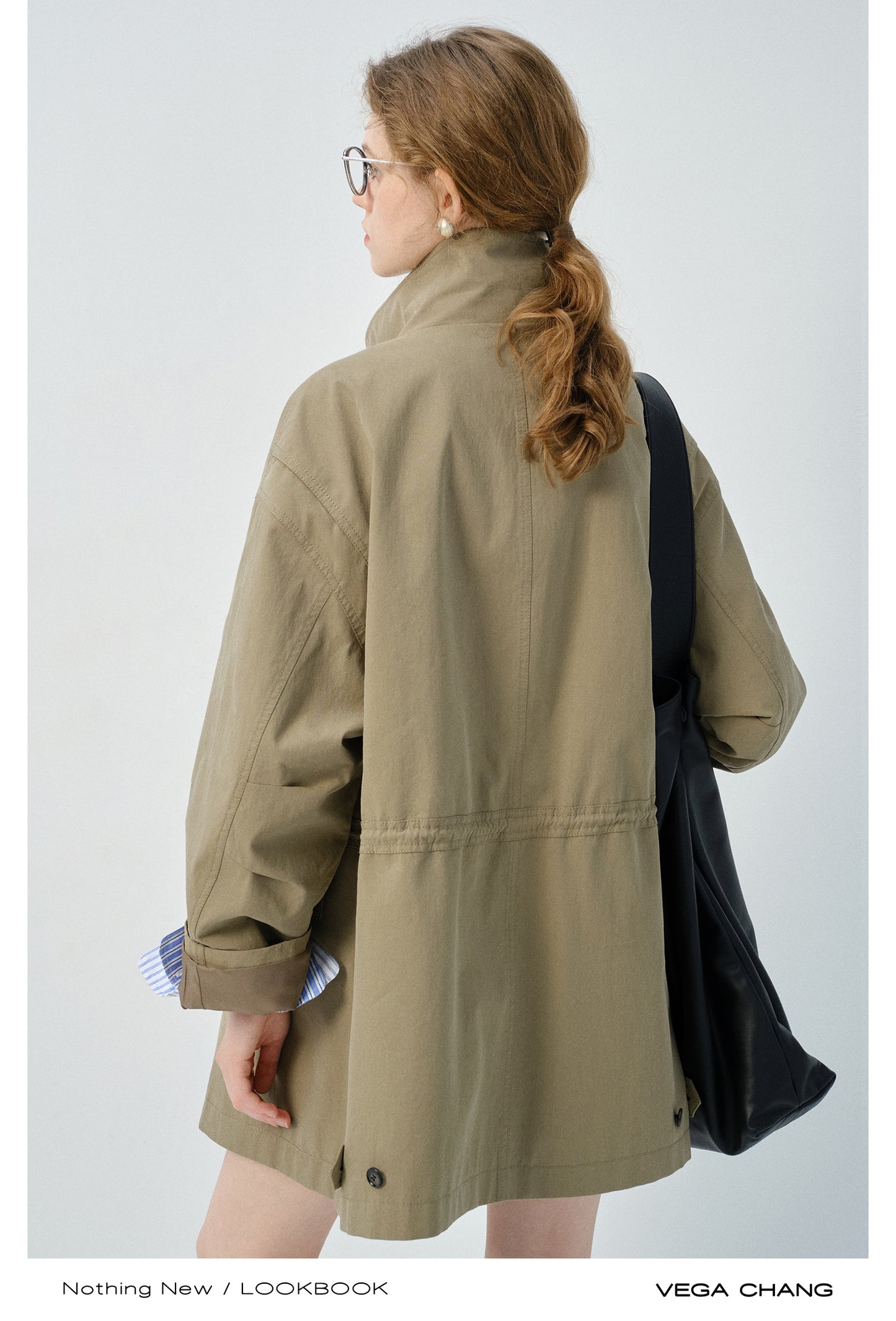 Stand Collar Drawstring Waist Jacket With Large Pockets
