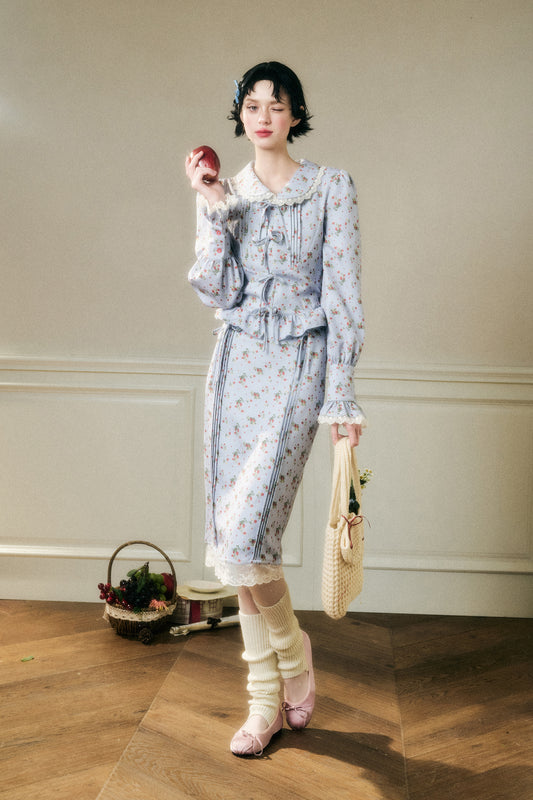 Strawberry Dotted Doll Collar Blouse And Matching Skirt