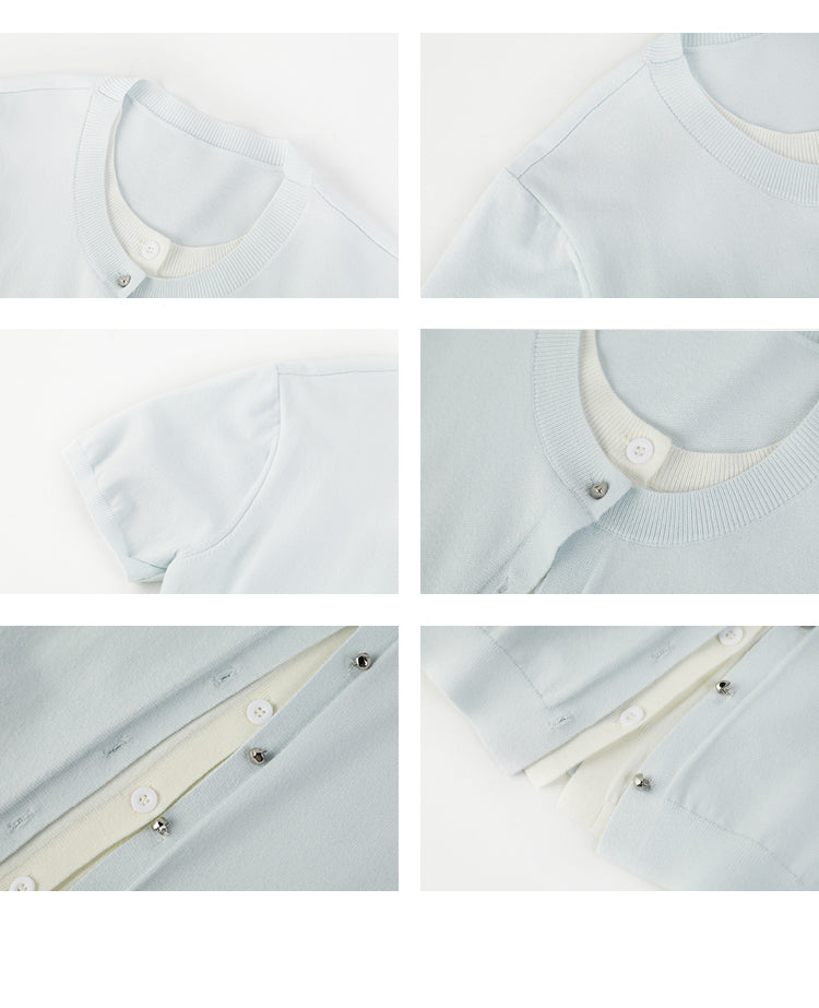 Two-Tone Layered Button-Up Knit Top