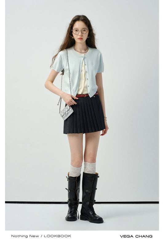 Two-Tone Layered Button-Up Knit Top