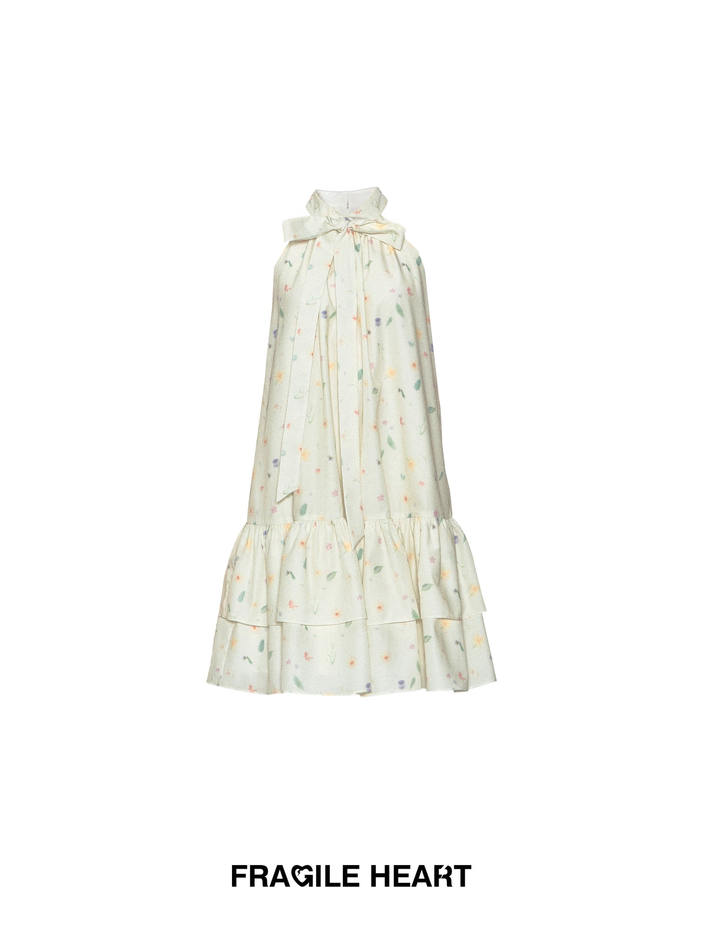 Sleeveless Floral Tiered Dress With Tie Neck