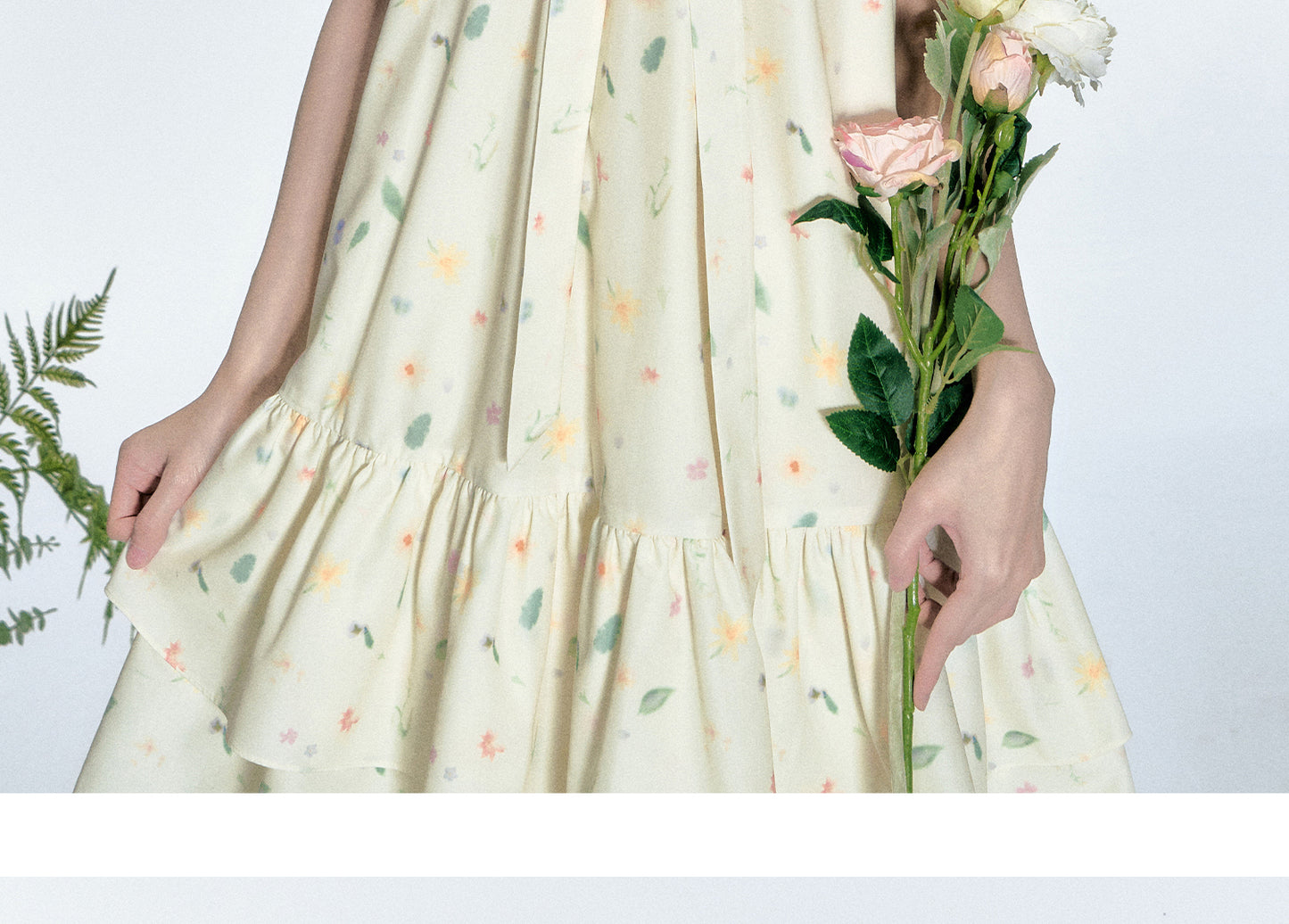 Sleeveless Floral Tiered Dress With Tie Neck