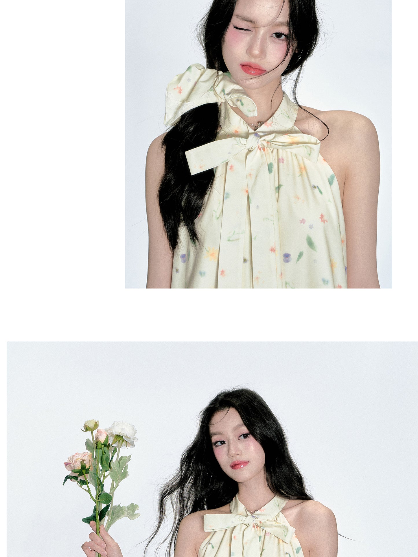 Sleeveless Floral Tiered Dress With Tie Neck