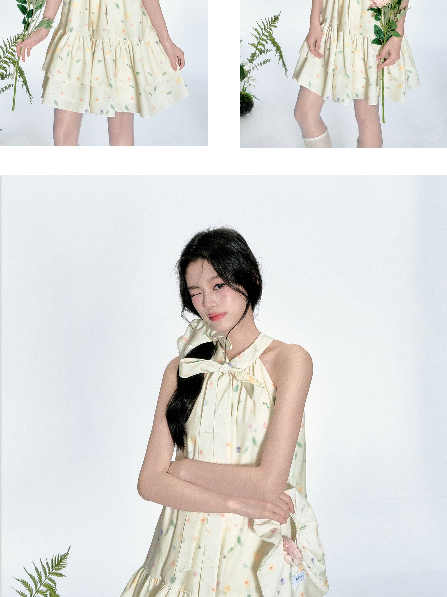 Sleeveless Floral Tiered Dress With Tie Neck