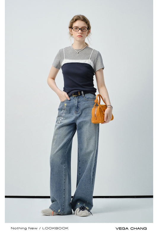 Chain Printed Wide-Leg Jeans